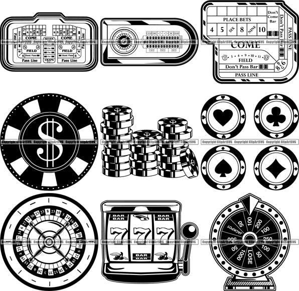 9 Casino Game Top Selling Designs Craps Roulette Slot Machine BUNDLE ClipArt SVG