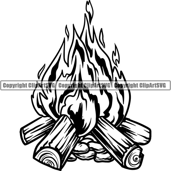 Camping Hiking Mountain Climbing Camp Fire Logo Clipart SVG