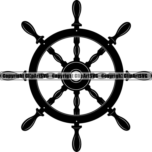 Nautical Sailing Captain Wheel Boat Boating Sail Fish Fishing Compass ClipArt SVG