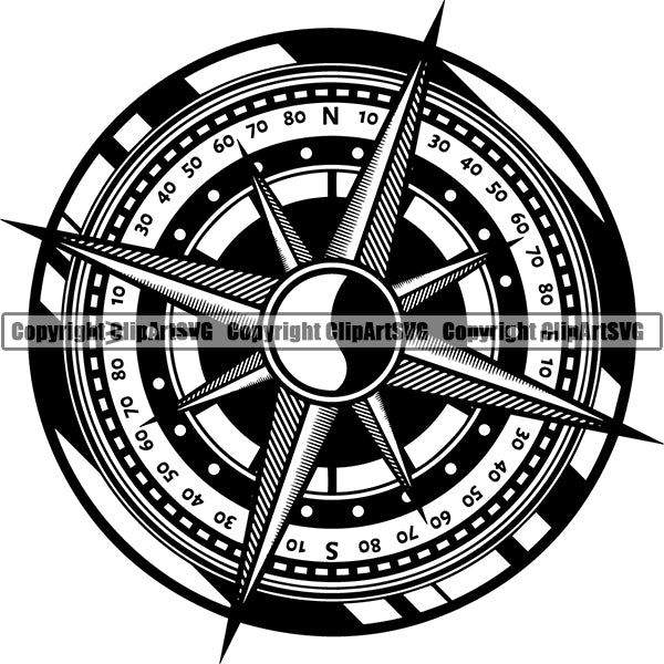 Nautical Sailing Captain Wheel Boat Boating Sail Fish Fishing Compass ClipArt SVG