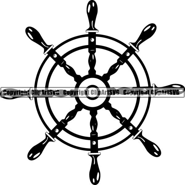Nautical Sailing Captain Wheel Boat Boating Sail Fish Fishing Compass ClipArt SVG