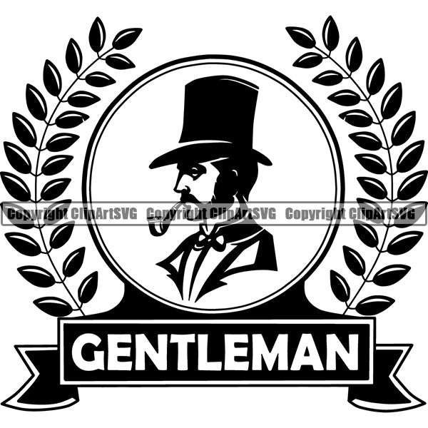 Tobacco Pipe Smoke Smoking Man Top Hat ClipArt SVG