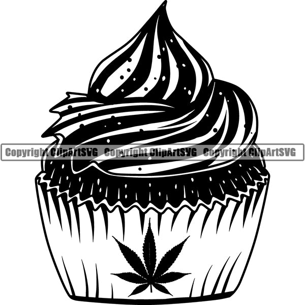Marijuana Editable Cupcake Leaf Cannabis Pot Weed Smoke Smoking ClipArt SVG