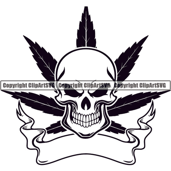 Marijuana Leaf Skull Cannabis Pot Weed Smoke Smoking ClipArt SVG
