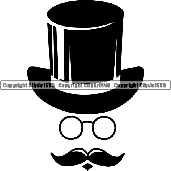 Barber Barbershop Hairstylist Man Top Hat Glasses Mustache ClipArt SVG