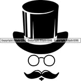 Barber Barbershop Hairstylist Man Top Hat Glasses Mustache ClipArt SVG