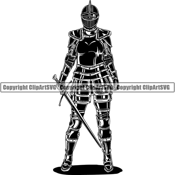 Knight Gladiator Medieval Warrior Woman Female ClipArt SVG