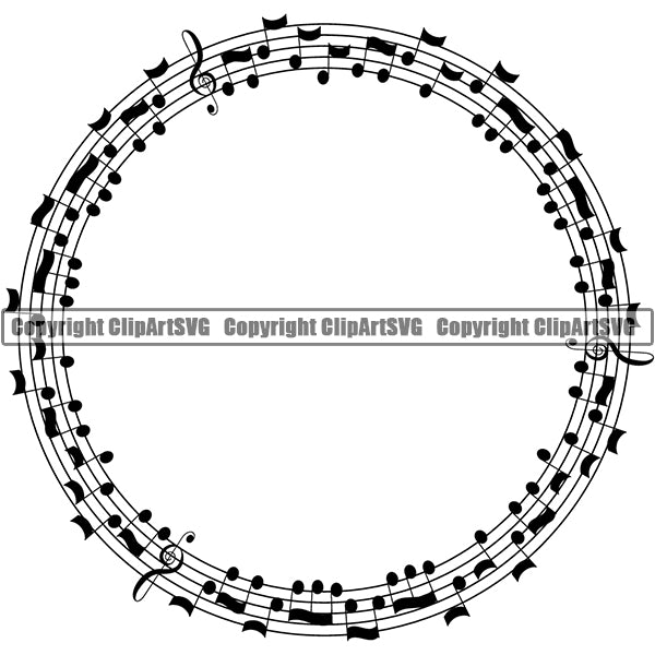 Music Design Element Frame Border Notes Lines Circle ClipArt SVG