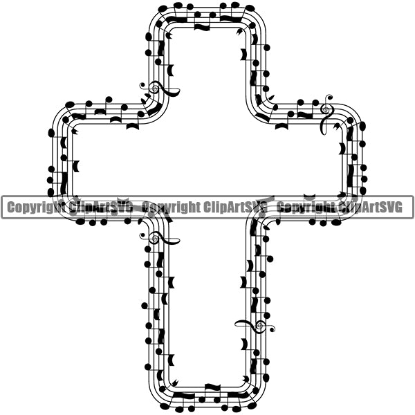 Music Design Element Frame Border Notes Lines Cross ClipArt SVG