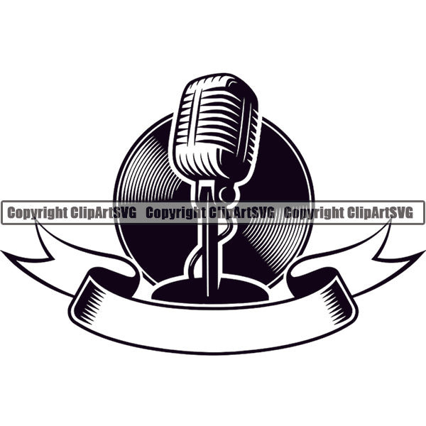 Microphone Mic Audio Music Record Broadcast Podcast Webinar Equipment Logo ClipArt SVG