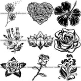 9 Flower Nature Gardner Garden Plant Landscape Rose Romance Love Heart Design Elements BUNDLE ClipArt SVG