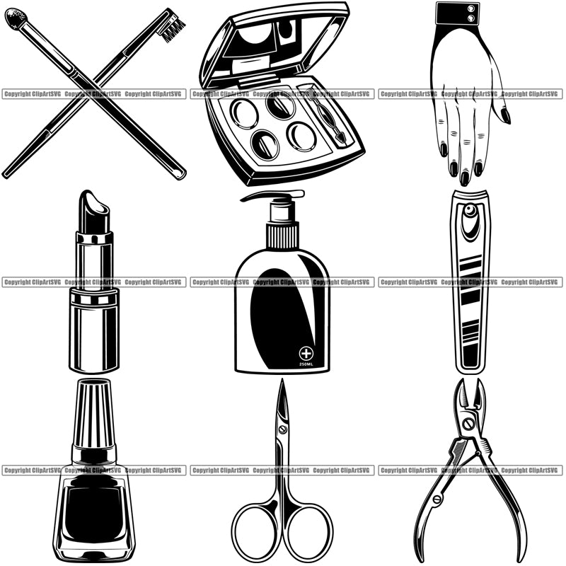9 Cosmetology Nail Technician Beauty Fashion Salon Fingernail Design BUNDLE ClipArt SVG