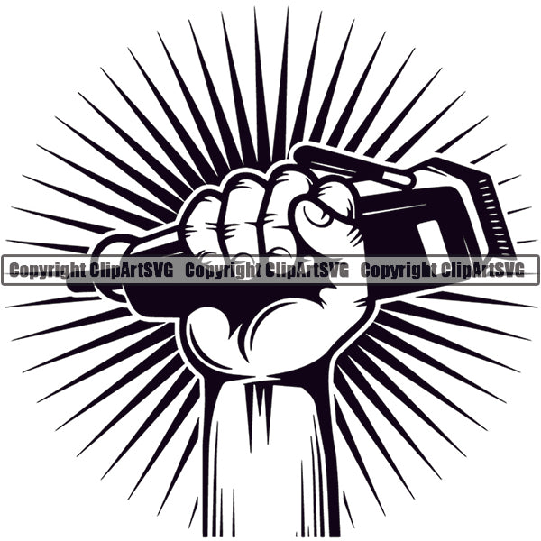 Barber Barbershop Hairstylist Hang Holding Hair Clippers Haircut Logo ClipArt SVG