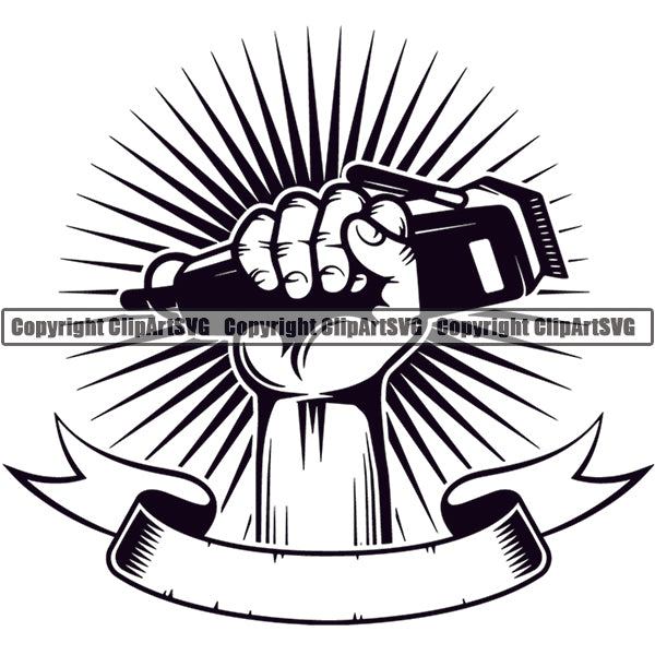 Barber Barbershop Hairstylist Hang Holding Hair Clippers Haircut Logo ClipArt SVG