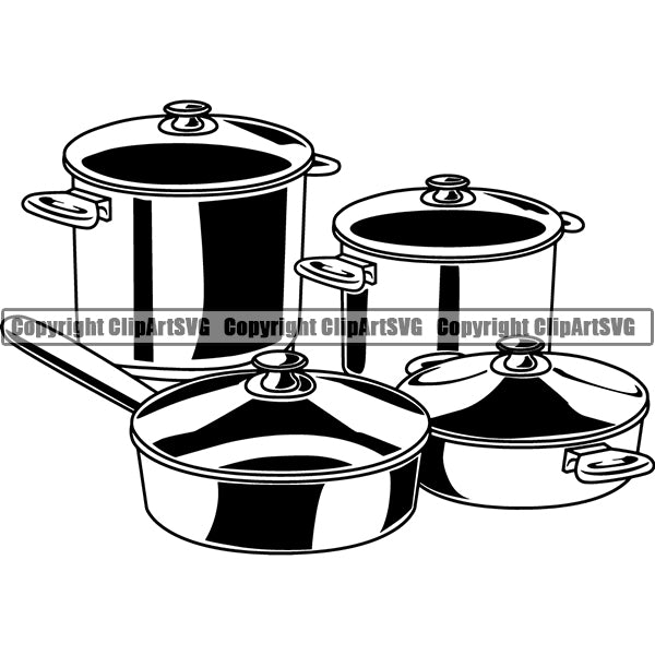 Cooking Baking Baker Chef Cook Pots Pans Set Equipment ClipArt SVG