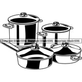 Cooking Baking Baker Chef Cook Pots Pans Set Equipment ClipArt SVG