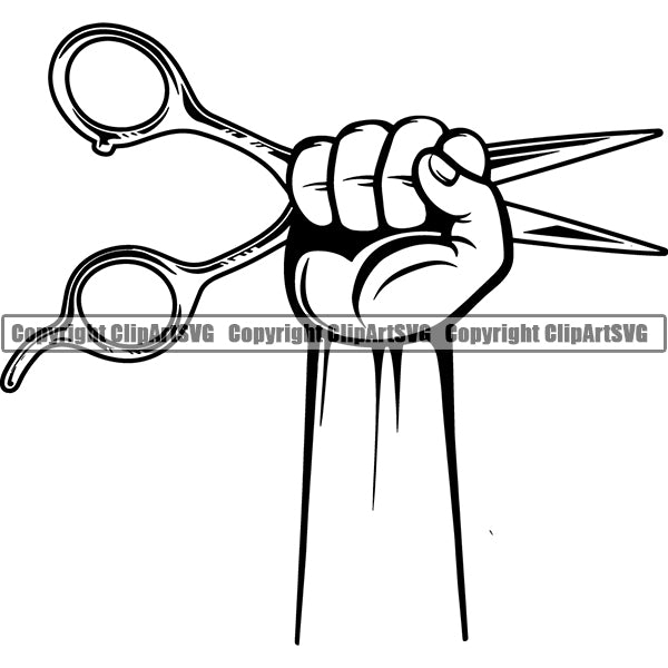 Barber Barbershop Hairstylist Hang Holding Hair Scissors Haircut ClipArt SVG