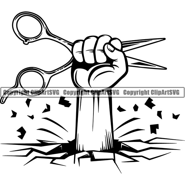 Barber Barbershop Hairstylist Hang Holding Hair Scissors Haircut ClipArt SVG