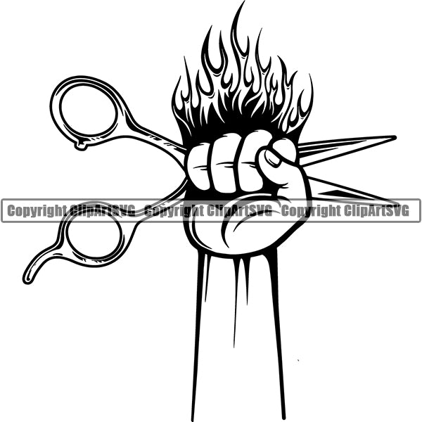 Barber Barbershop Hairstylist Hang Holding Hair Scissors Haircut ClipArt SVG