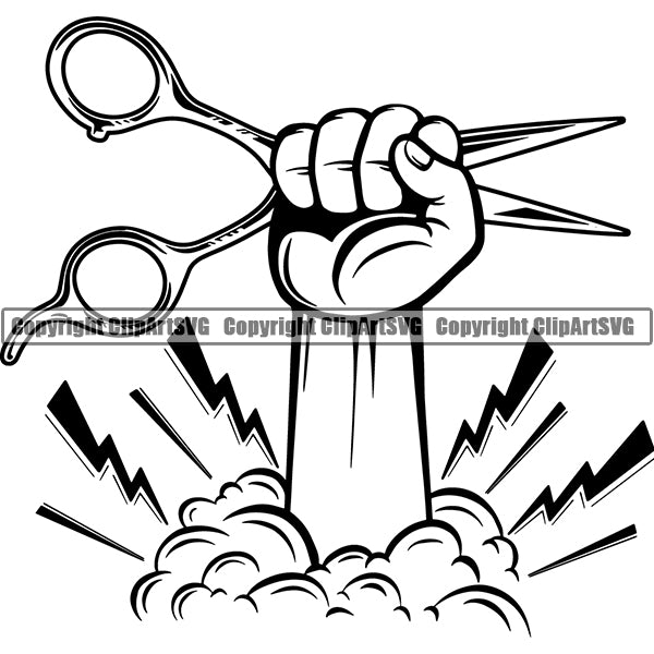 Barber Barbershop Hairstylist Hang Holding Hair Scissors Haircut ClipArt SVG