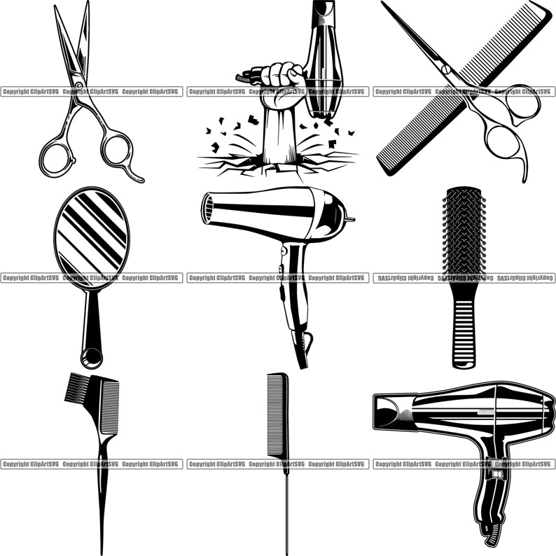 9 Hairstylist Hairdresser Hair Cut Salon Barber Design BUNDLE ClipArt SVG