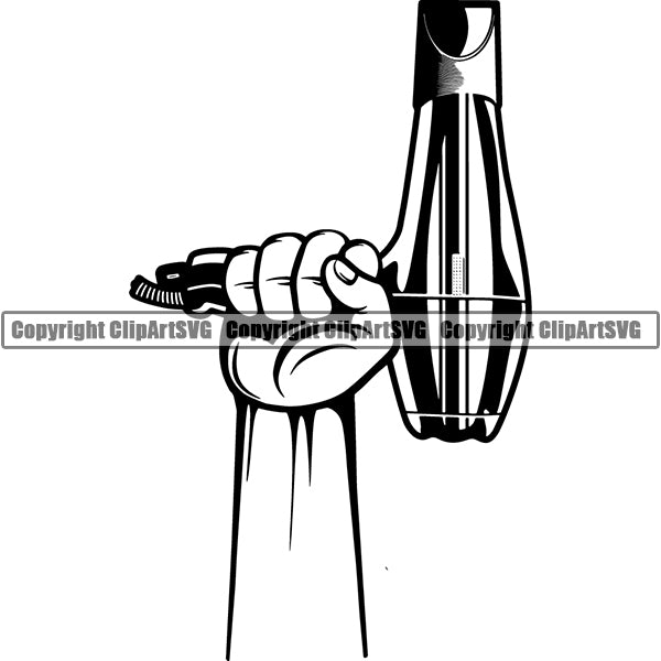 Barber Barbershop Hairstylist Hand Holding Hair Blow Dryer Haircut ClipArt SVG