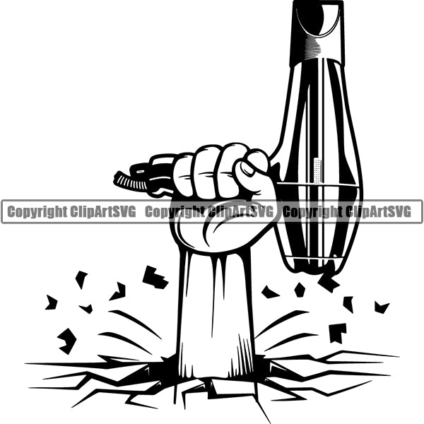 Barber Barbershop Hairstylist Hand Holding Hair Blow Dryer Haircut ClipArt SVG