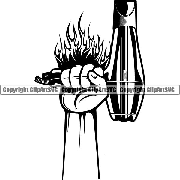 Barber Barbershop Hairstylist Hand Holding Hair Blow Dryer Haircut ClipArt SVG