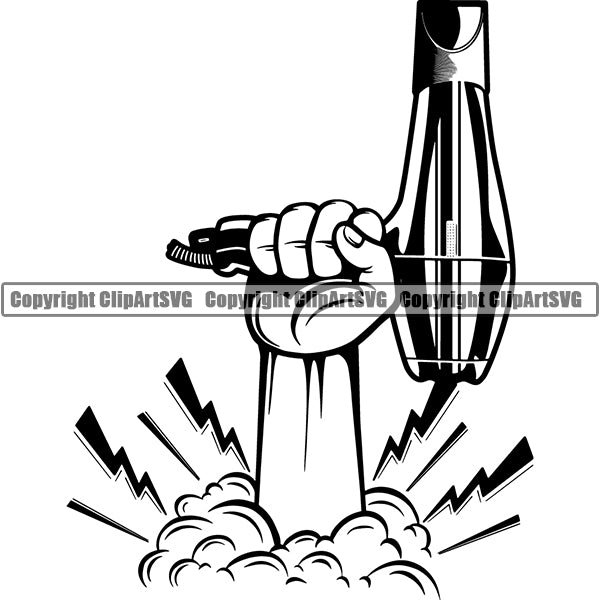 Barber Barbershop Hairstylist Hand Holding Hair Blow Dryer Haircut ClipArt SVG