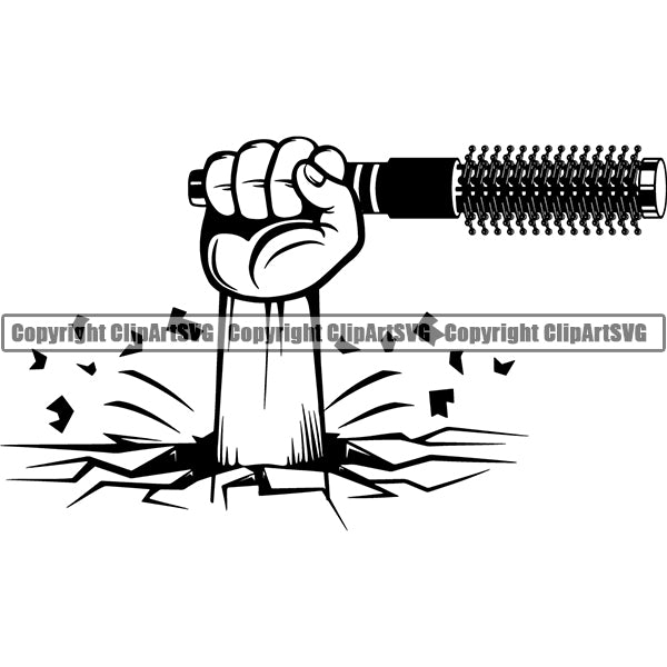 Barber Barbershop Hairstylist Hand Holding Hair Brush Haircut ClipArt SVG