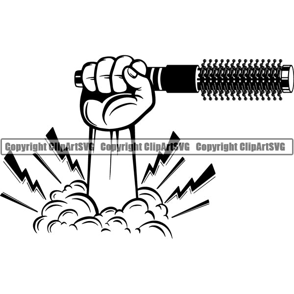 Barber Barbershop Hairstylist Hand Holding Hair Brush Haircut ClipArt SVG