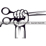 Barber Barbershop Hairstylist Hand Holding Hair Scissors Haircut ClipArt SVG