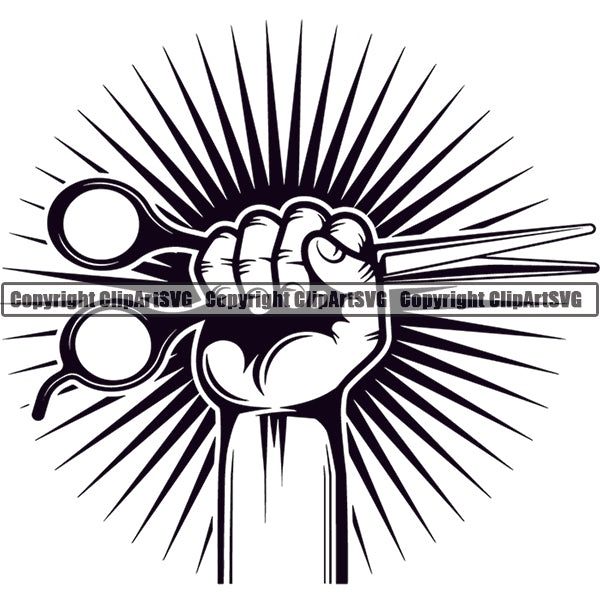 Barber Barbershop Hairstylist Hang Holding Hair Scissors Haircut Logo ClipArt SVG