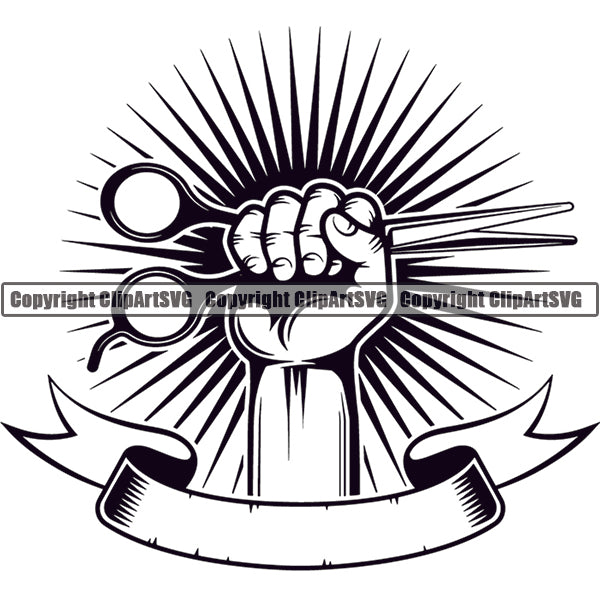 Barber Barbershop Hairstylist Hang Holding Hair Scissors Haircut Logo ClipArt SVG