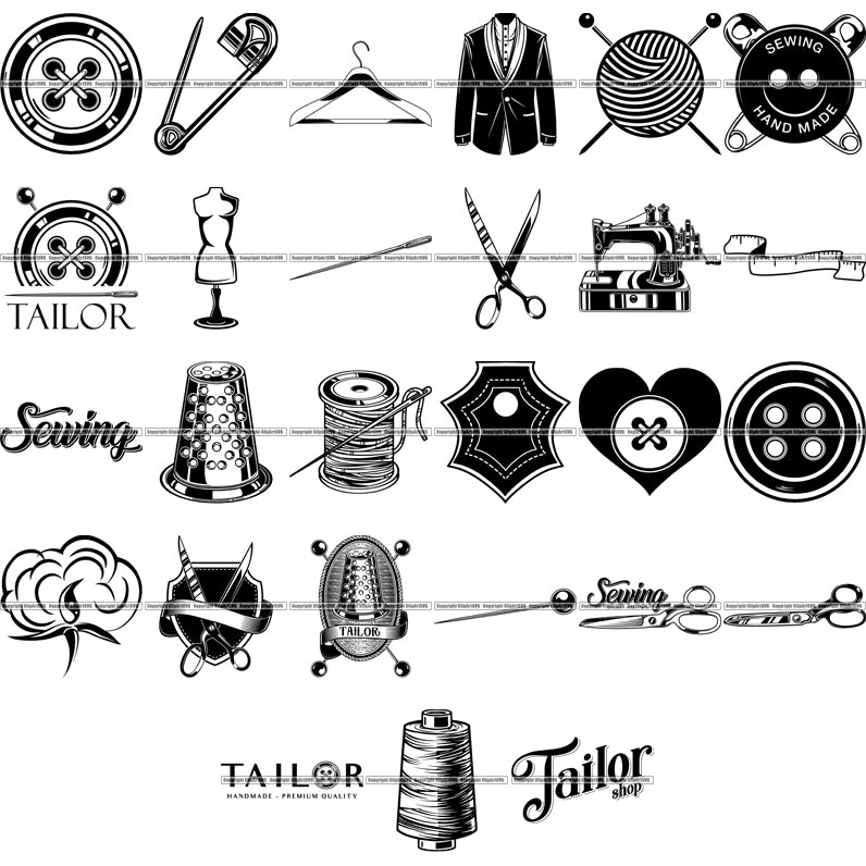 27 Tailor Seamstress Alterations Sew Sewing Clothes Fashion SUPER BUNDLE ClipArt SVG