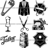 9 Tailor Seamstress Alterations Sew Sewing Clothes Fashion BUNDLE ClipArt SVG