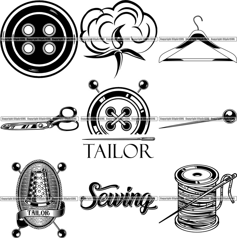 9 Tailor Seamstress Alterations Sew Sewing Clothes Fashion BUNDLE ClipArt SVG