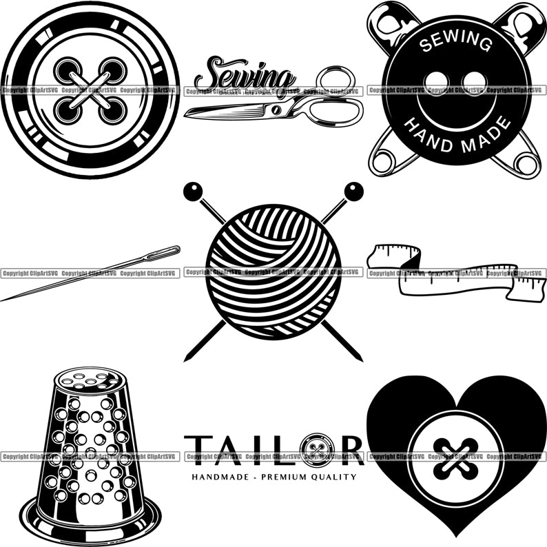 9 Tailor Seamstress Alterations Sew Sewing Clothes Fashion BUNDLE ClipArt SVG
