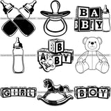 9 Baby Child Birth Newborn Infant Kids Toys Mom Dad Love Family Design Elements BUNDLE ClipArt SVG