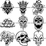 9 Skull Skeleton Top Selling Designs Death Bad Ass Kill Killer BUNDLE ClipArt SVG