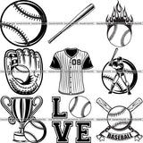 9 Baseball Top Selling Designs Sports Game Ball Bat Glove BUNDLE ClipArt SVG