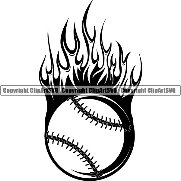 Baseball Ball Fire ClipArt SVG