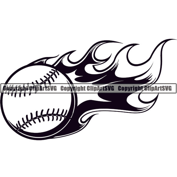Baseball Ball Fire ClipArt SVG
