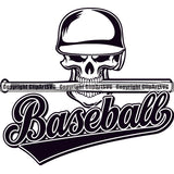 Baseball Skull Helmet Bat ClipArt SVG