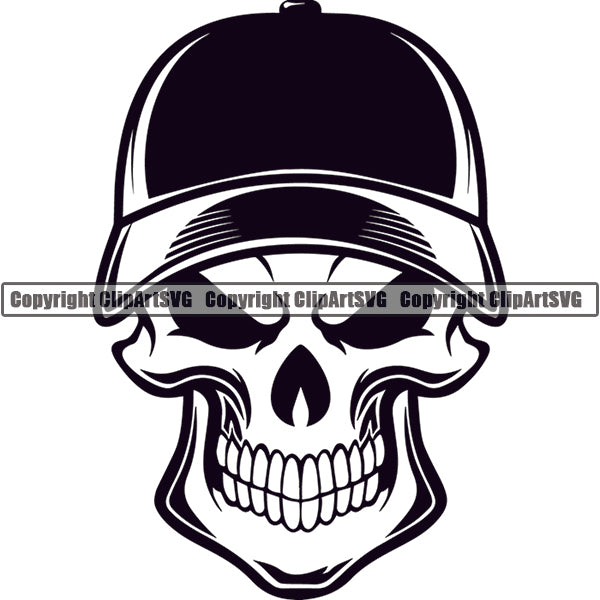 Baseball Skull Helmet Bat ClipArt SVG