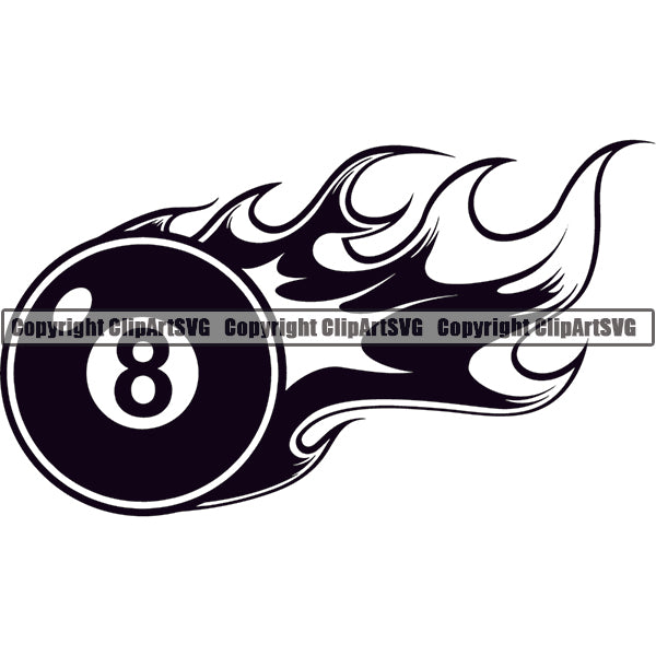Billiards Pool 8-Ball Fire Flames ClipArt SVG