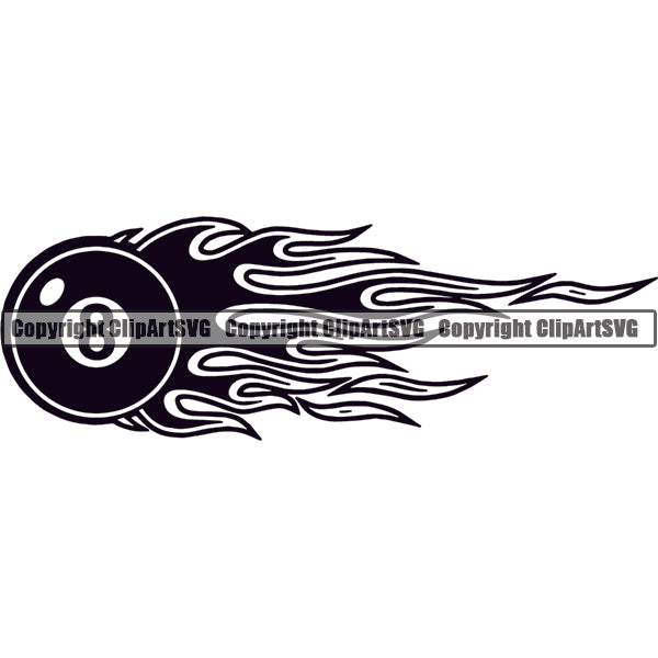 Billiards Pool 8-Ball Fire Flames ClipArt SVG