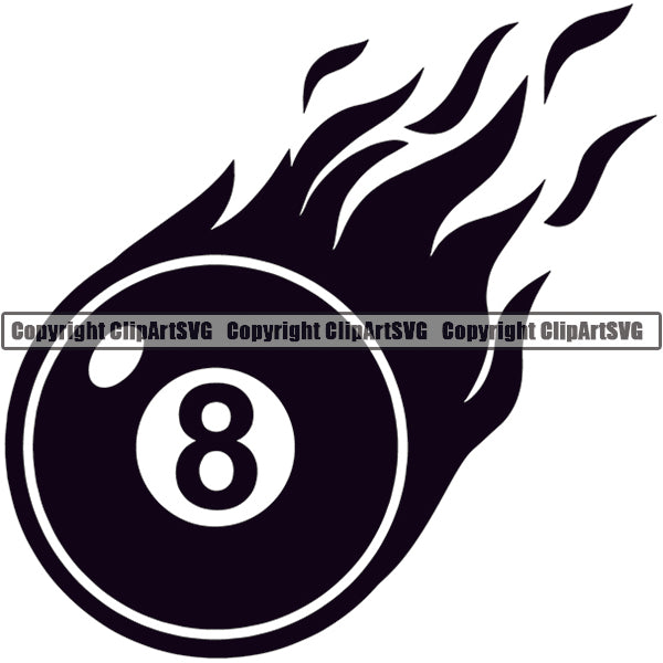 Billiards Pool 8-Ball Fire Flames ClipArt SVG