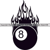 Pool 8-Ball Fire Flames ClipArt SVG