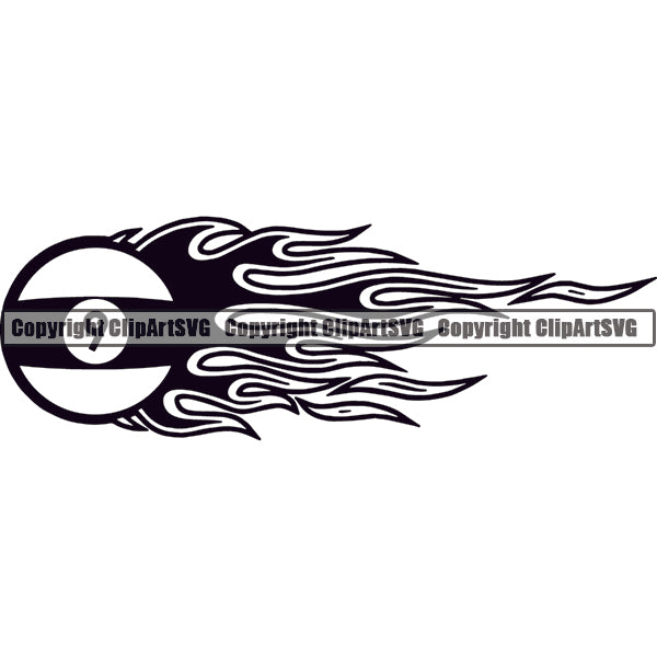 Billiards Pool 9-Ball Ball Fire Flames ClipArt SVG